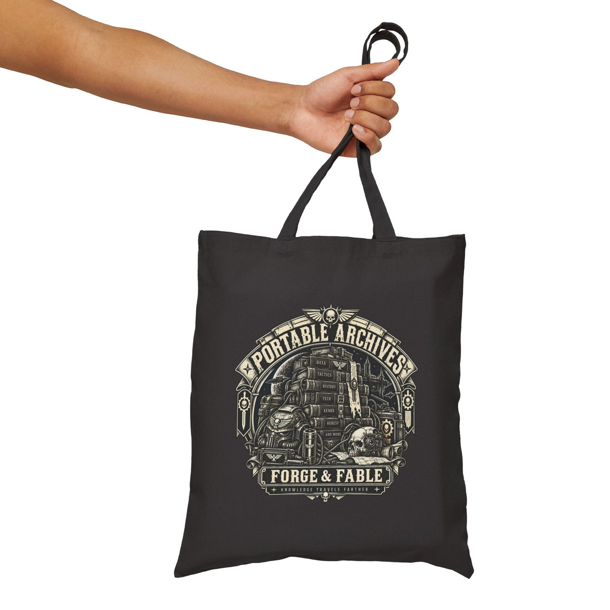 Portable Archives Grimdark Canvas Tote | Forge & Fable Bookish Bag