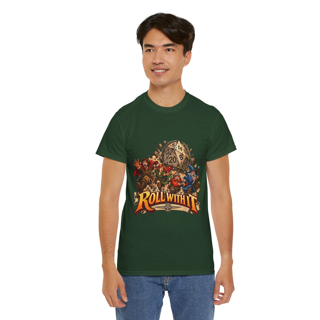 Roll With It D20 T-Shirt | Funny Tabletop RPG Dice Tee