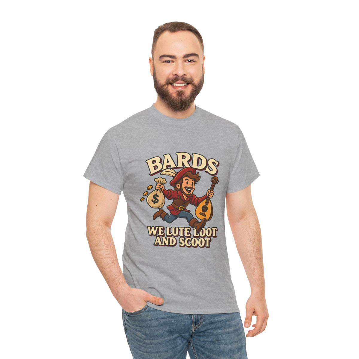 Bards: We Lute, Loot & Scoot T-Shirt | Funny Fantasy RPG Tee