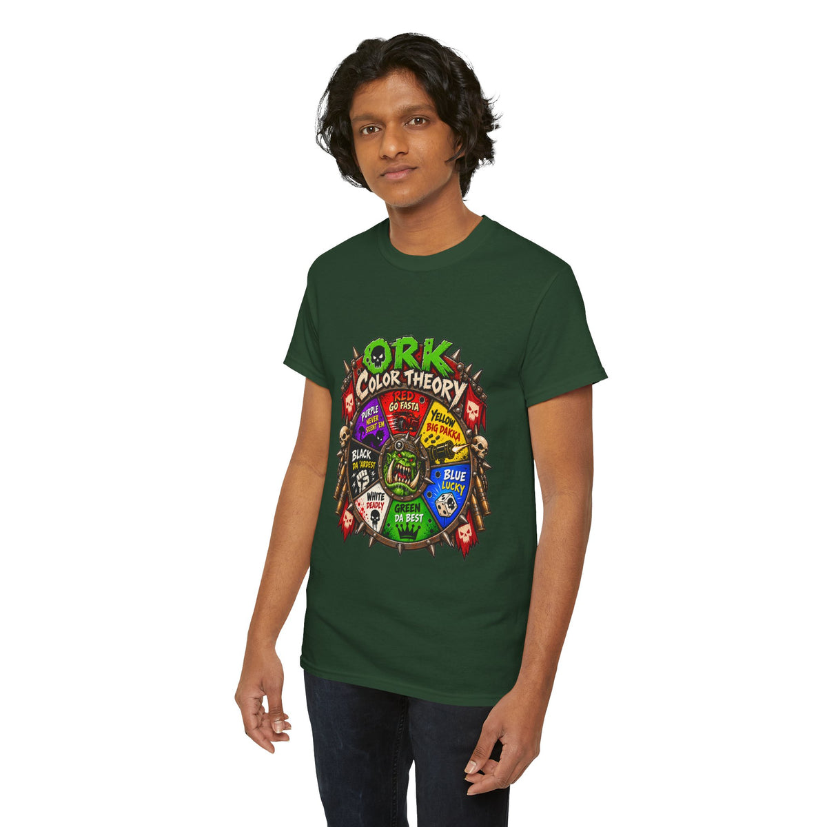 Green-Skin Color Theory T-Shirt – Funny Tabletop Wargaming Tee | Ork Fantasy Sci-Fi Gamer Shirt