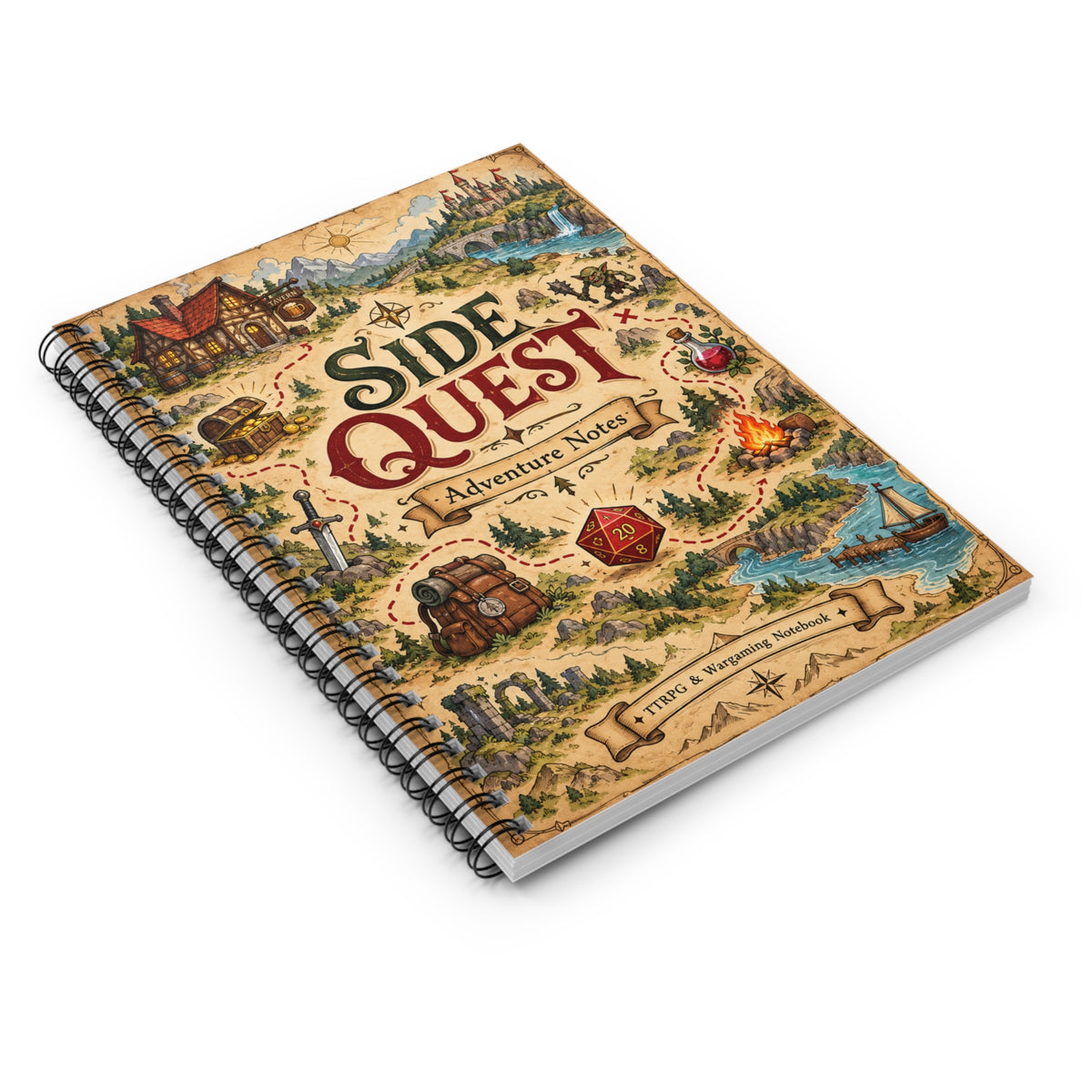 Side Quest Spiral Notebook | Fantasy Adventure Journal, Ruled Pages