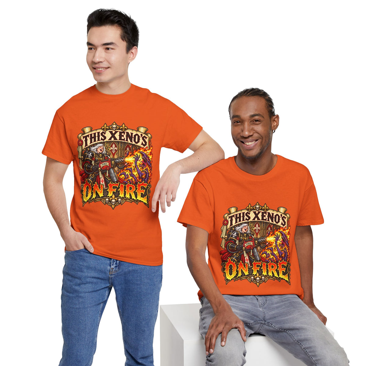 This Xeno’s on Fire Shirt – Sisters of Battle Music Parody Tee