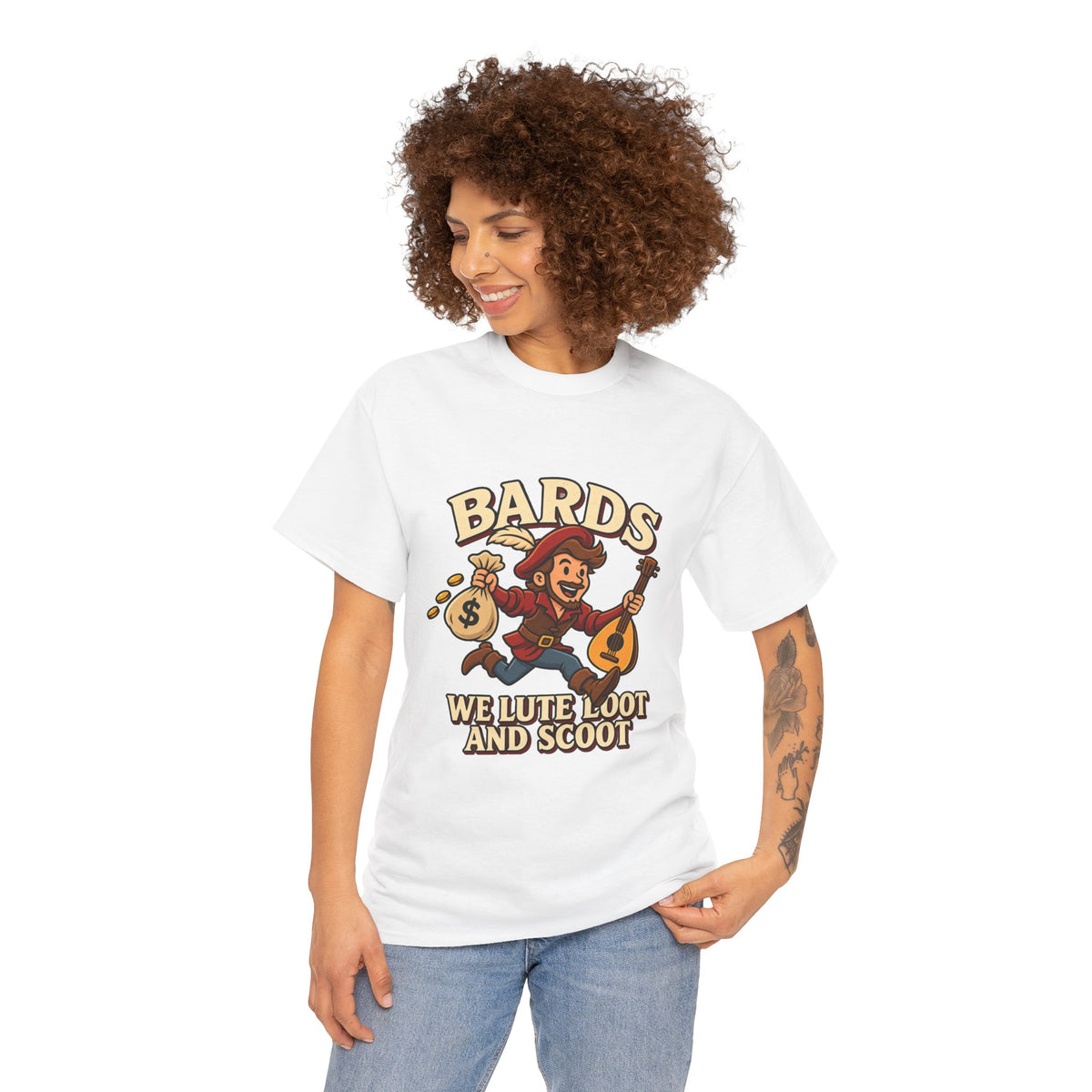 Bards: We Lute, Loot & Scoot T-Shirt | Funny Fantasy RPG Tee