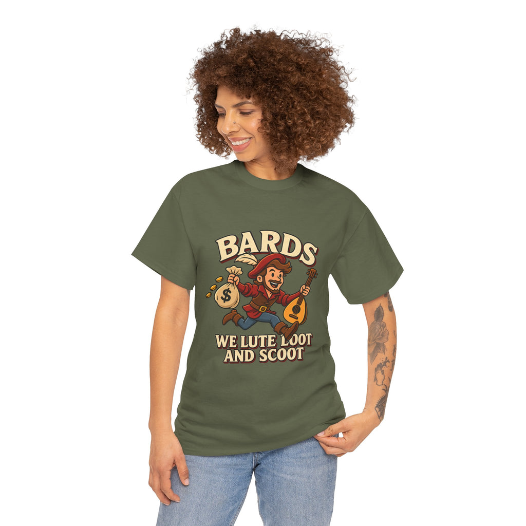 Bards: We Lute, Loot & Scoot T-Shirt | Funny Fantasy RPG Tee