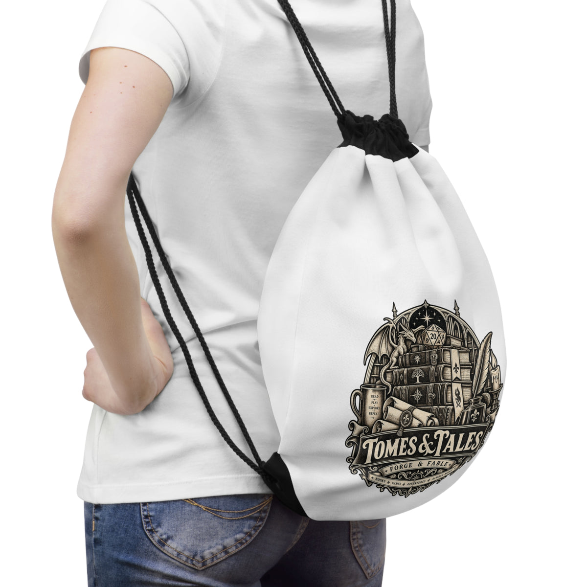 Tomes & Tales Drawstring Backpack | Vintage Book Lover Bag