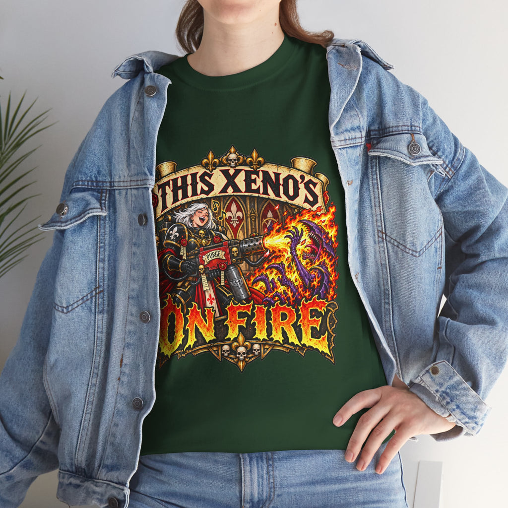 This Xeno’s on Fire Shirt – Sisters of Battle Music Parody Tee