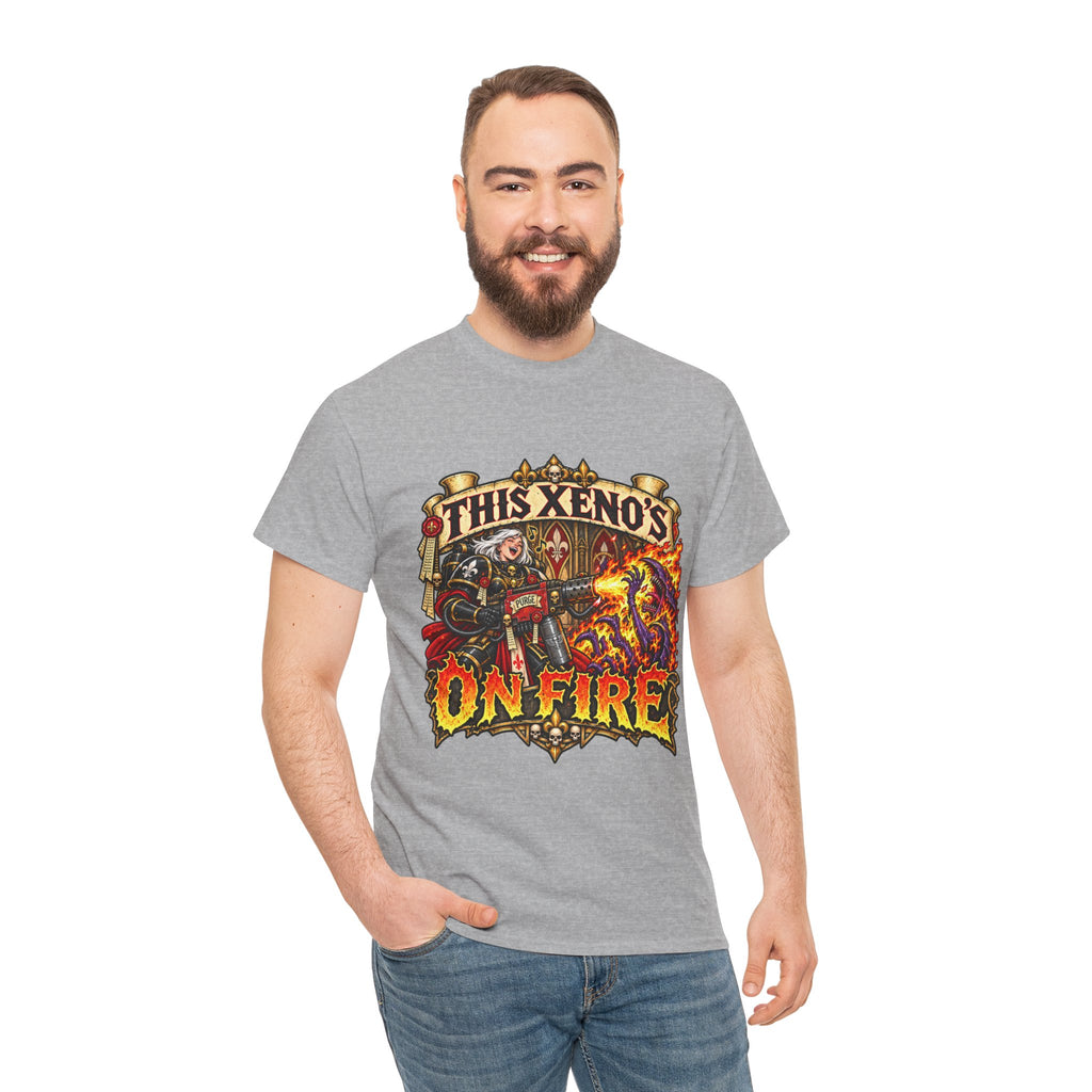 This Xeno’s on Fire Shirt – Sisters of Battle Music Parody Tee
