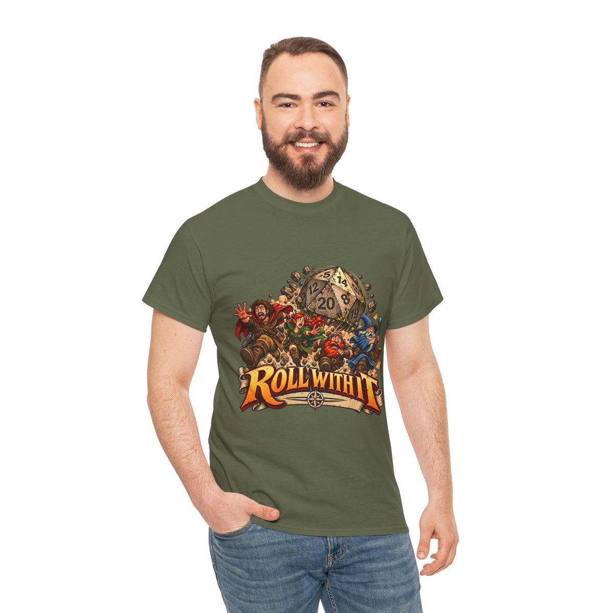 Roll With It D20 T-Shirt | Funny Tabletop RPG Dice Tee