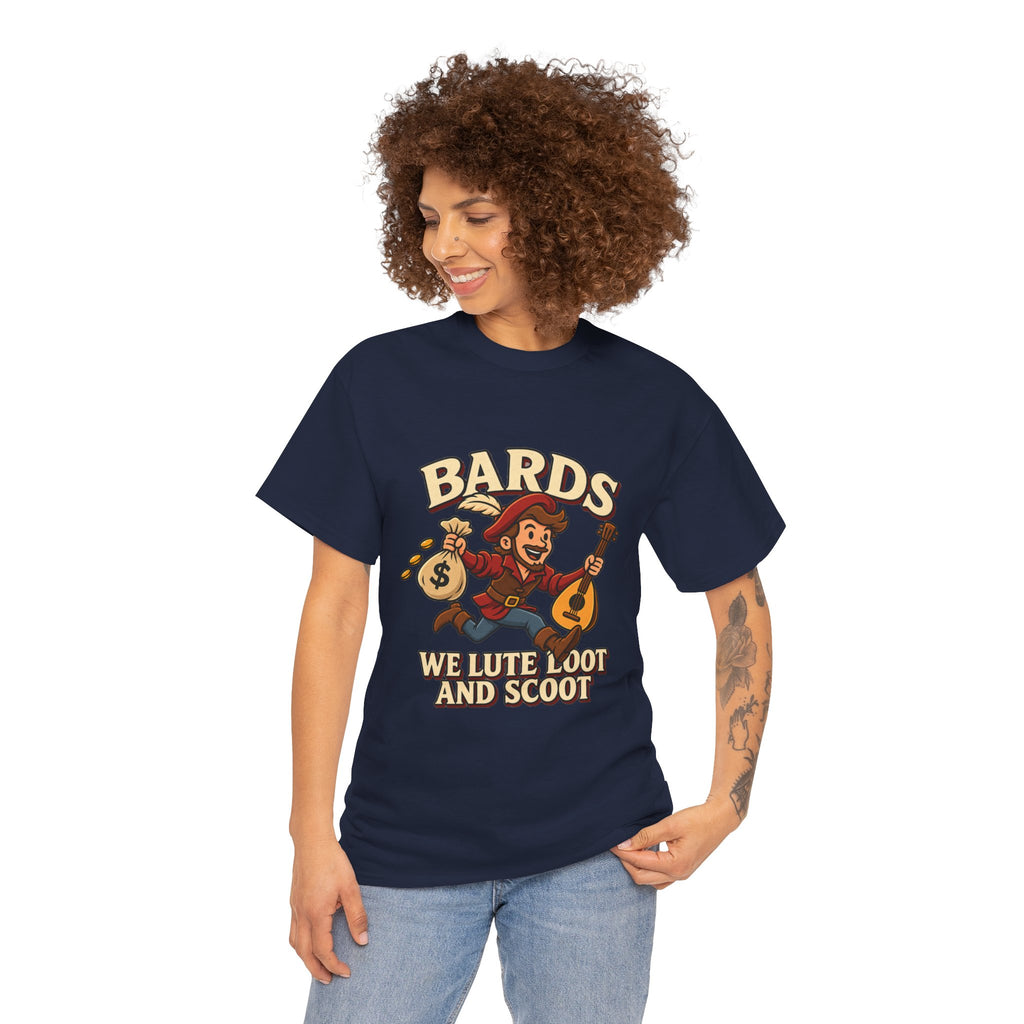 Bards: We Lute, Loot & Scoot T-Shirt | Funny Fantasy RPG Tee