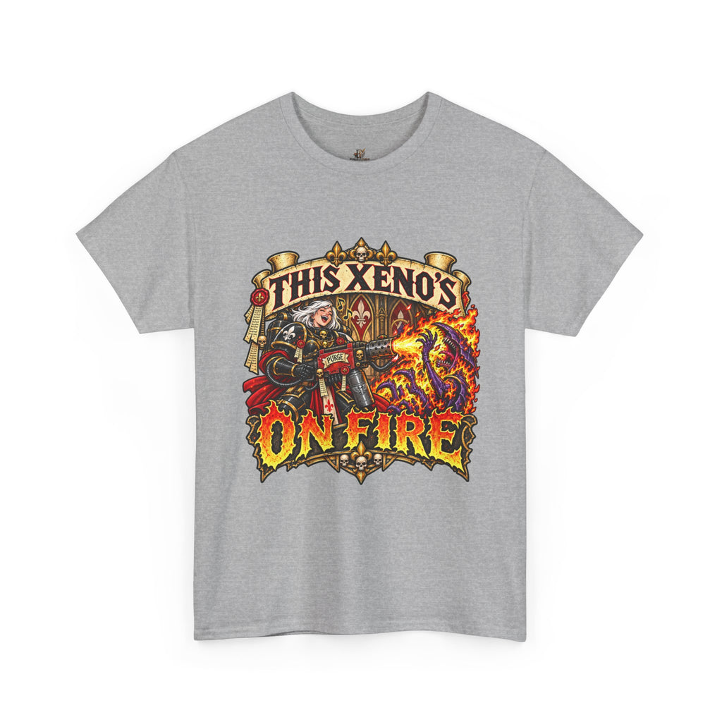 This Xeno’s on Fire Shirt – Sisters of Battle Music Parody Tee