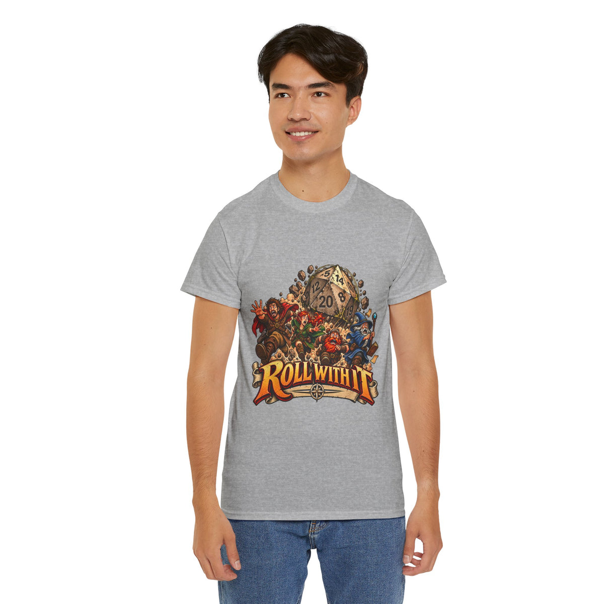 Roll With It D20 T-Shirt | Funny Tabletop RPG Dice Tee