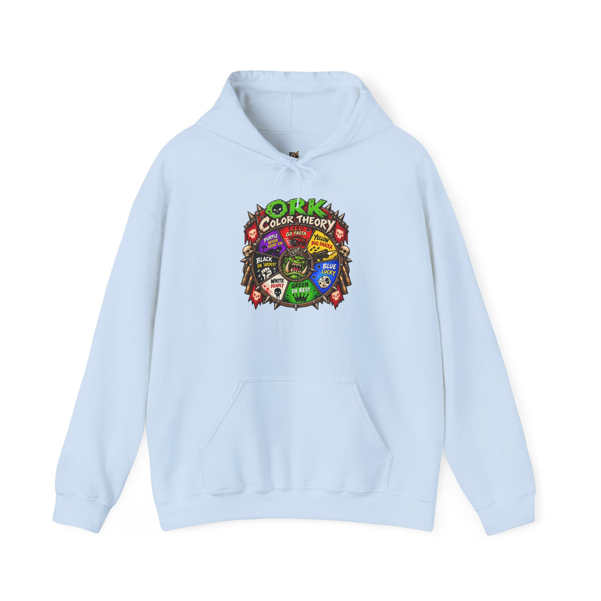 Ork Color Theory Hoodie | Funny Grimdark Warhammer Inspired Tabletop Gaming Graphic Pullover