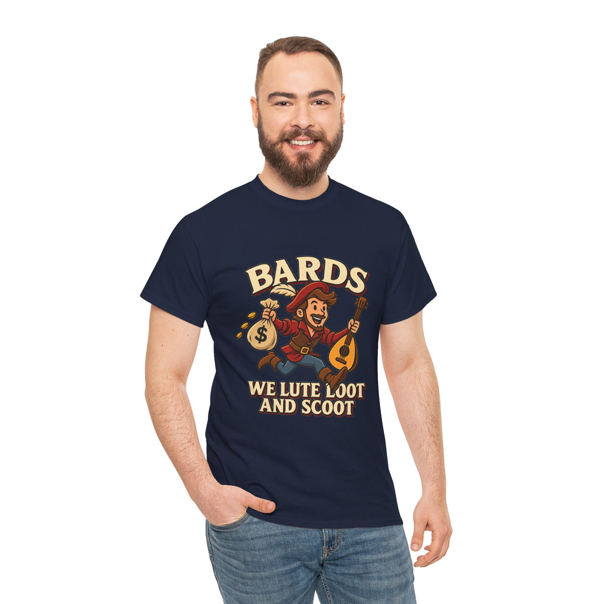 Bards: We Lute, Loot & Scoot T-Shirt | Funny Fantasy RPG Tee