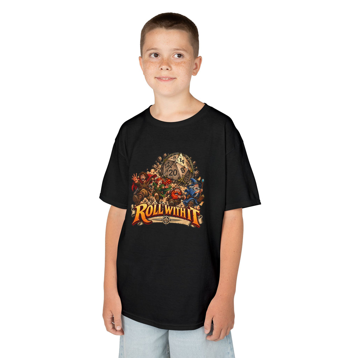 Kids Roll With It D20 T-Shirt | Funny Tabletop RPG Dice Tee