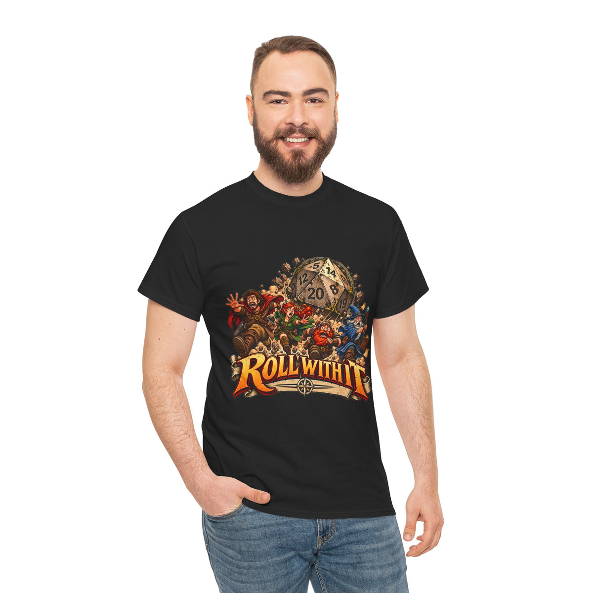 Roll With It D20 T-Shirt | Funny Tabletop RPG Dice Tee