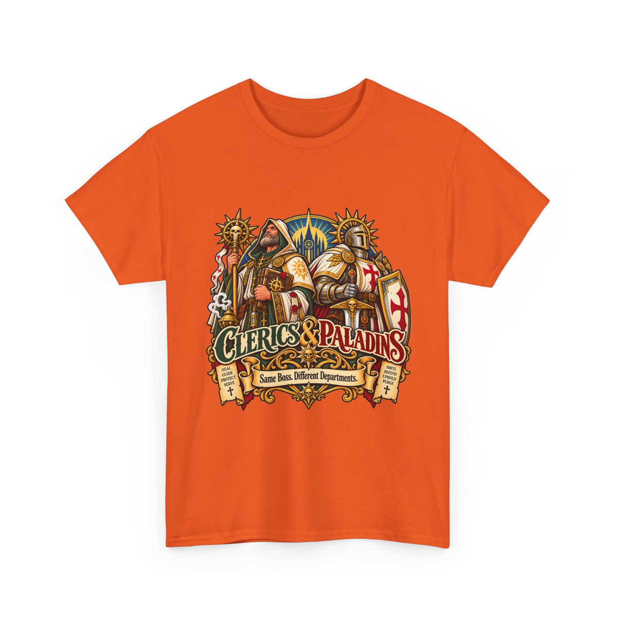 Clerics & Paladins RPG Tee | Same Boss, Different Departments
