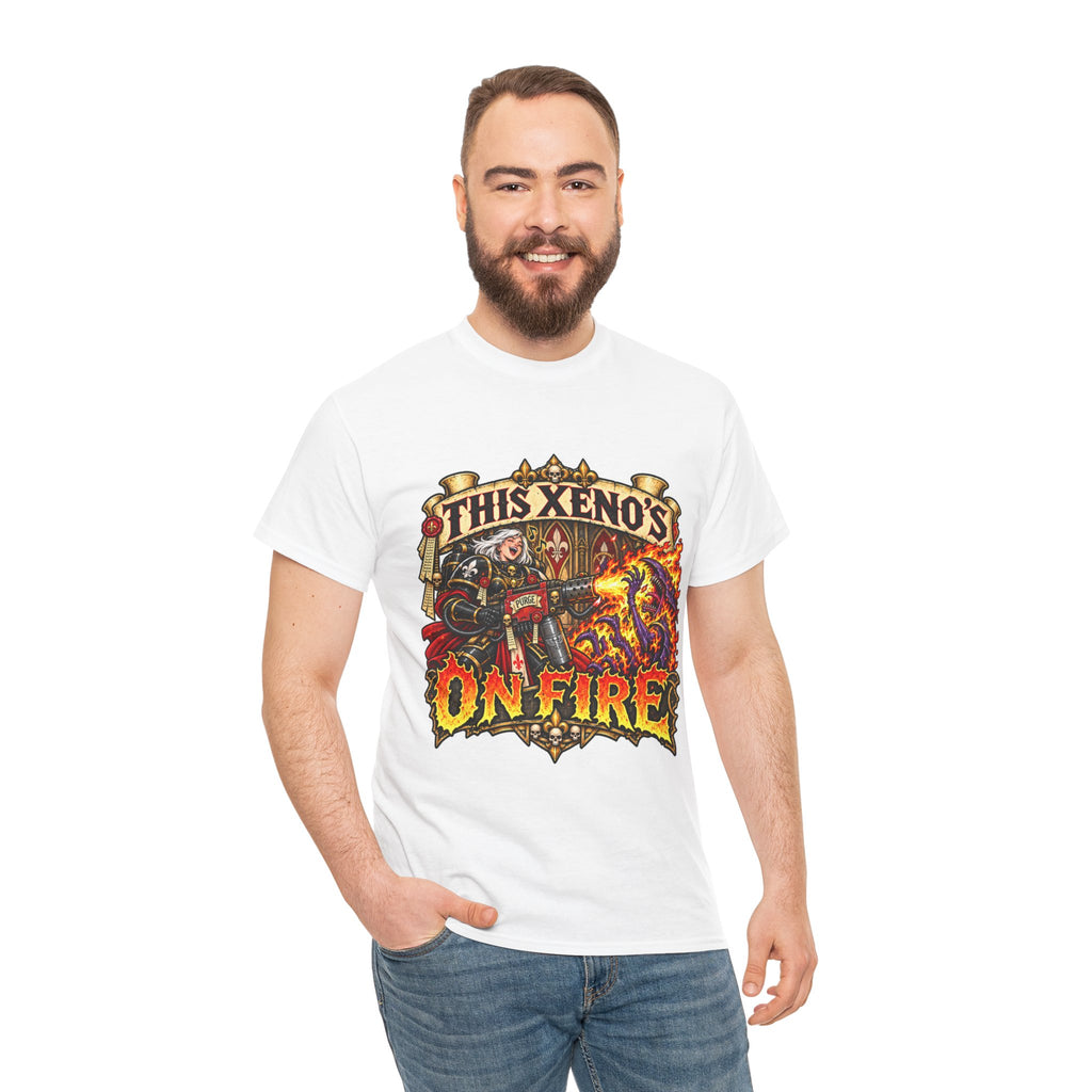 This Xeno’s on Fire Shirt – Sisters of Battle Music Parody Tee