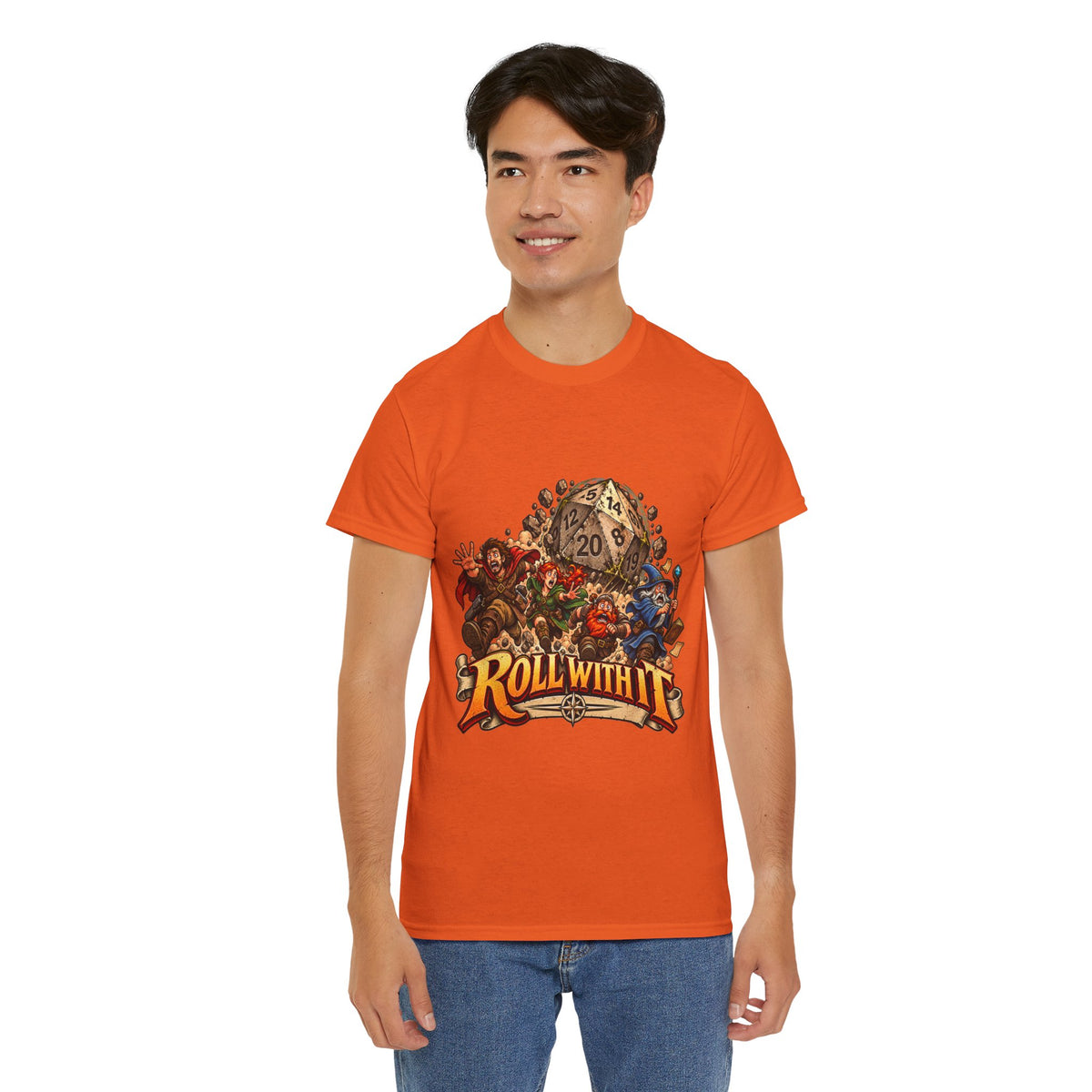 Roll With It D20 T-Shirt | Funny Tabletop RPG Dice Tee