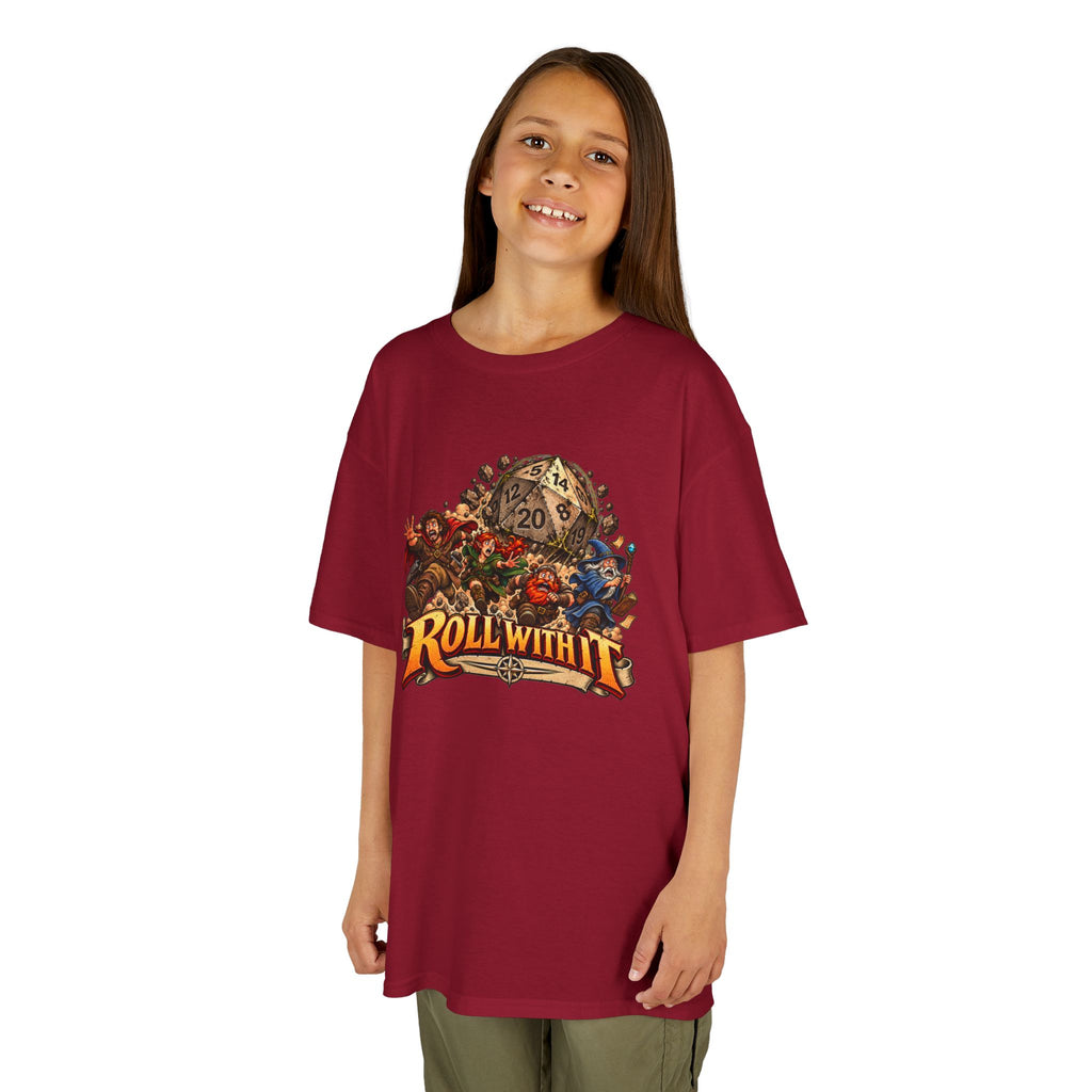 Kids Roll With It D20 T-Shirt | Funny Tabletop RPG Dice Tee