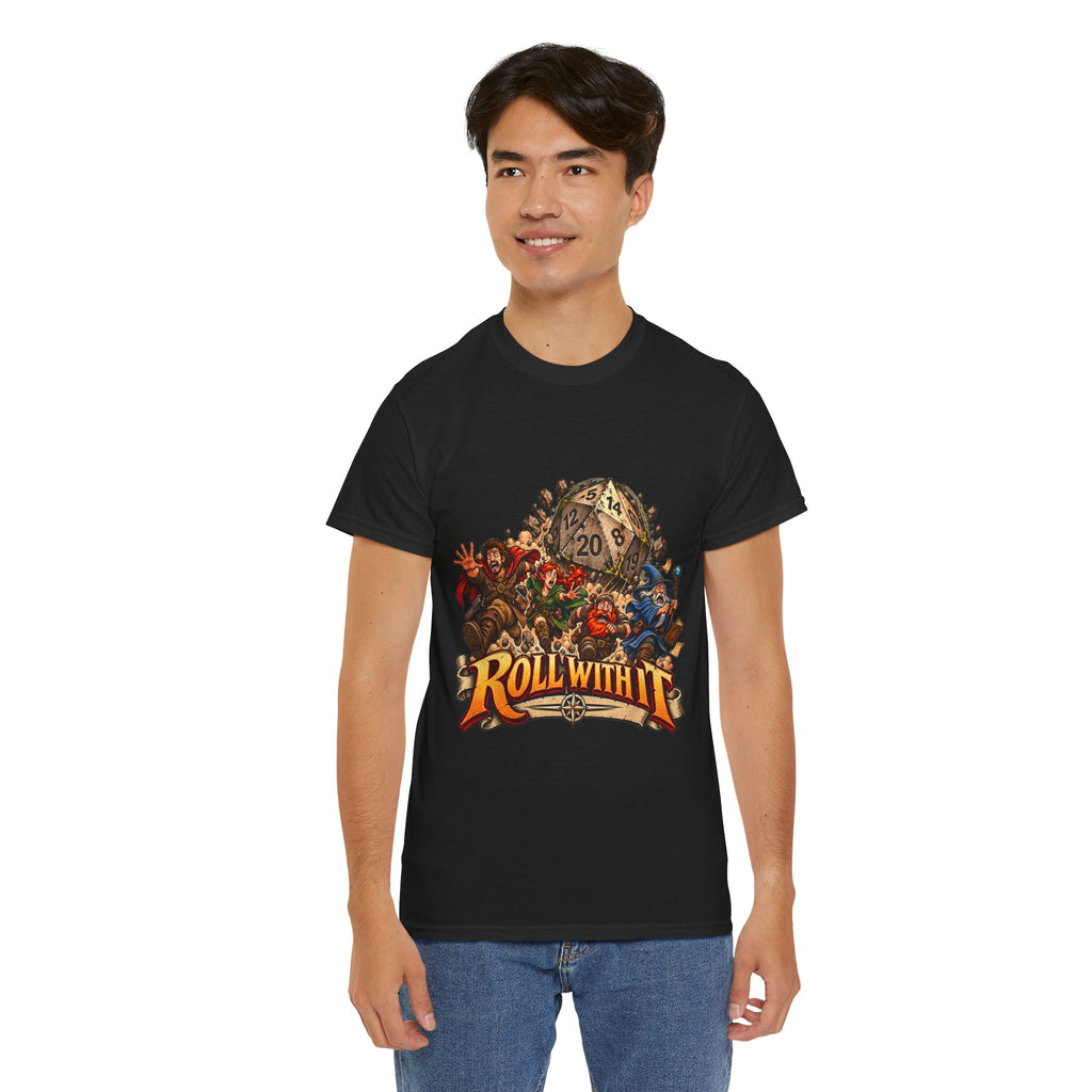 Roll With It D20 T-Shirt | Funny Tabletop RPG Dice Tee