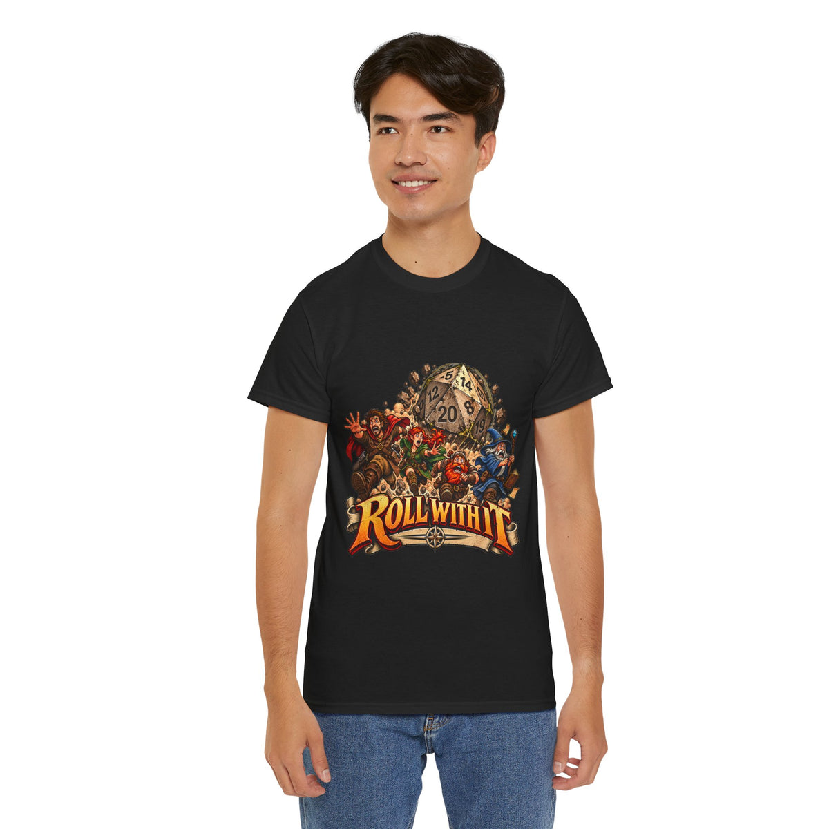 Roll With It D20 T-Shirt | Funny Tabletop RPG Dice Tee