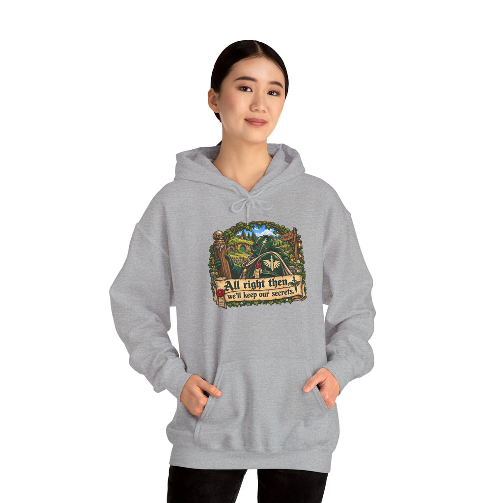 We’ll Keep Our Secrets Hoodie | Dark Angels Grimdark Warhammer Inspired Parody Graphic Pullover