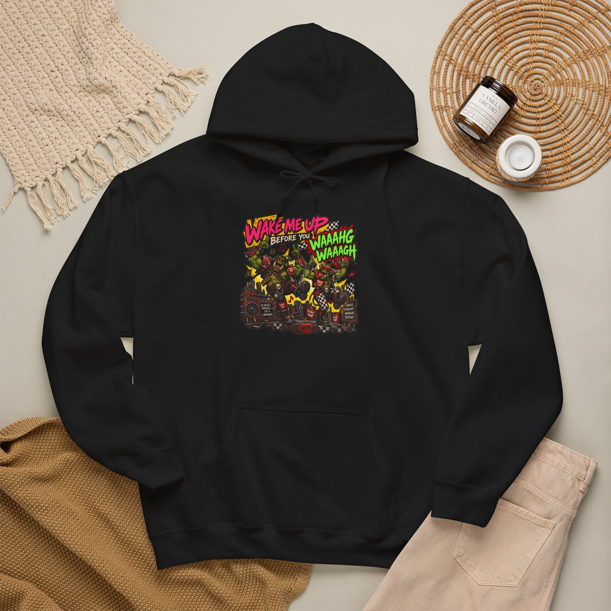 Wake Me Up Before You Waahg Waahg Hoodie | Grimdark Ork Warhammer Inspired SciFi Gaming Pull Over