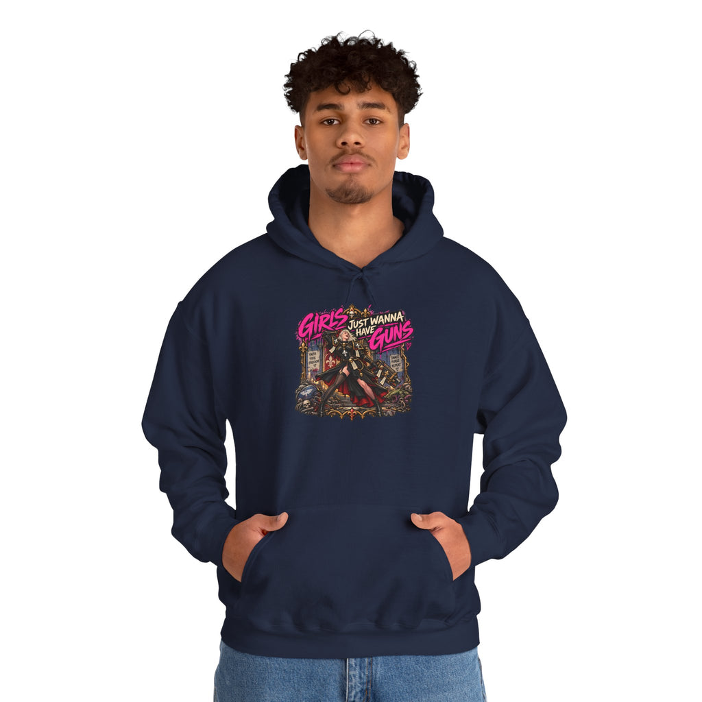 Girls Just Wanna Have Guns Hoodie | Grimdark Battle Sisters Warhammer Inspired Sci-Fi Parody Pullover