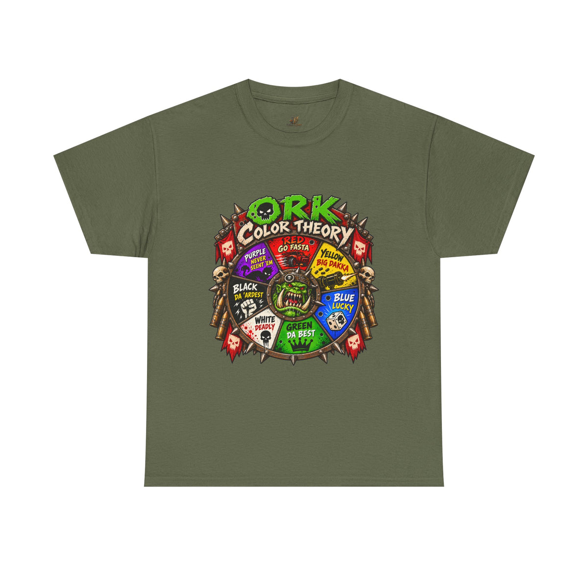Green-Skin Color Theory T-Shirt – Funny Tabletop Wargaming Tee | Ork Fantasy Sci-Fi Gamer Shirt