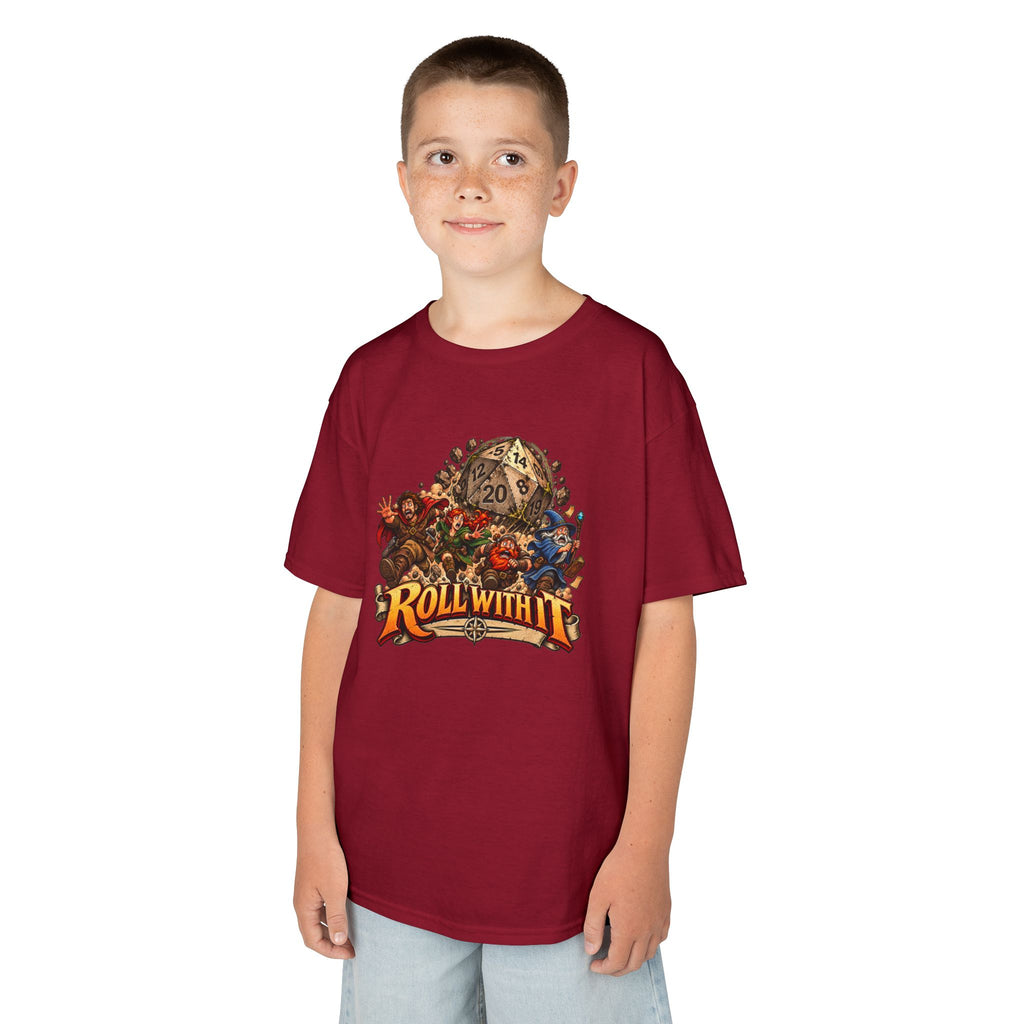 Kids Roll With It D20 T-Shirt | Funny Tabletop RPG Dice Tee