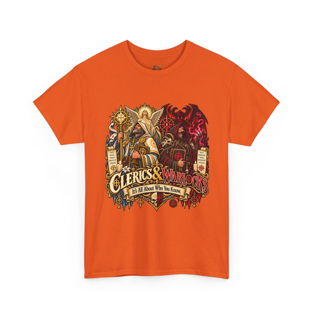 Clerics & Warlocks T-Shirt – Funny Fantasy RPG Gamer Tee | It’s All About Who You Know
