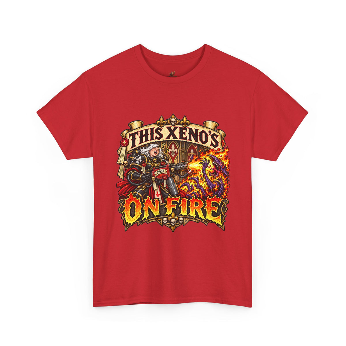 This Xeno’s on Fire Shirt – Sisters of Battle Music Parody Tee