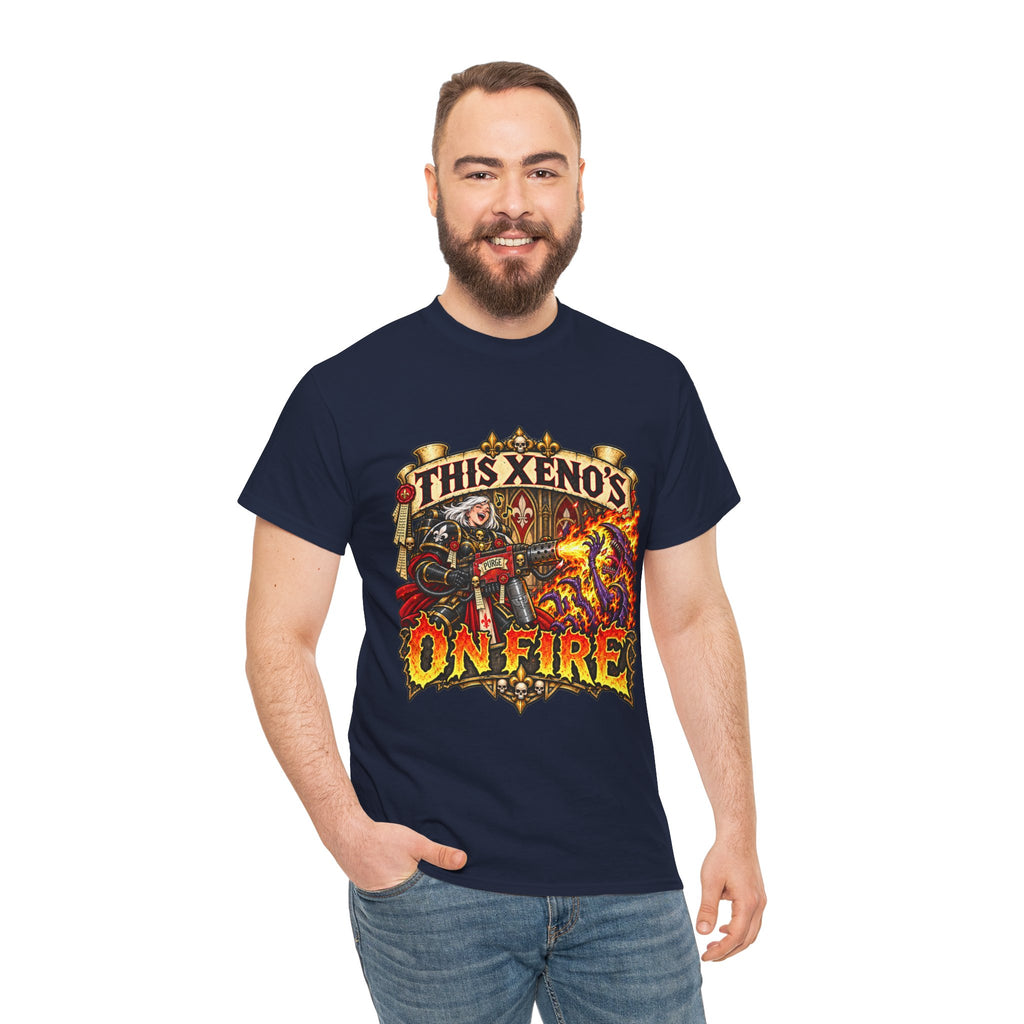 This Xeno’s on Fire Shirt – Sisters of Battle Music Parody Tee