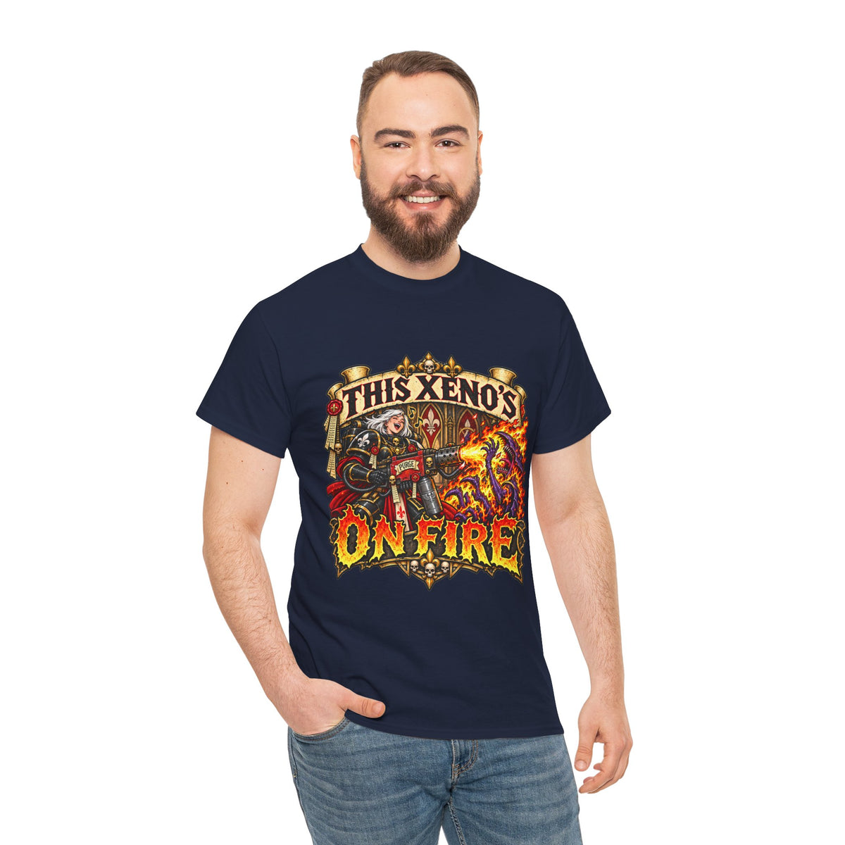 This Xeno’s on Fire Shirt – Sisters of Battle Music Parody Tee