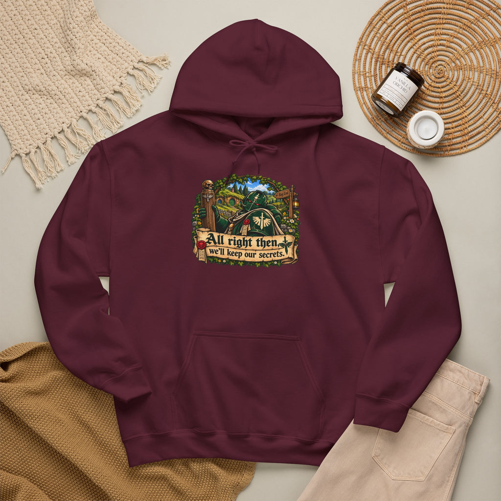 We’ll Keep Our Secrets Hoodie | Dark Angels Grimdark Warhammer Inspired Parody Graphic Pullover