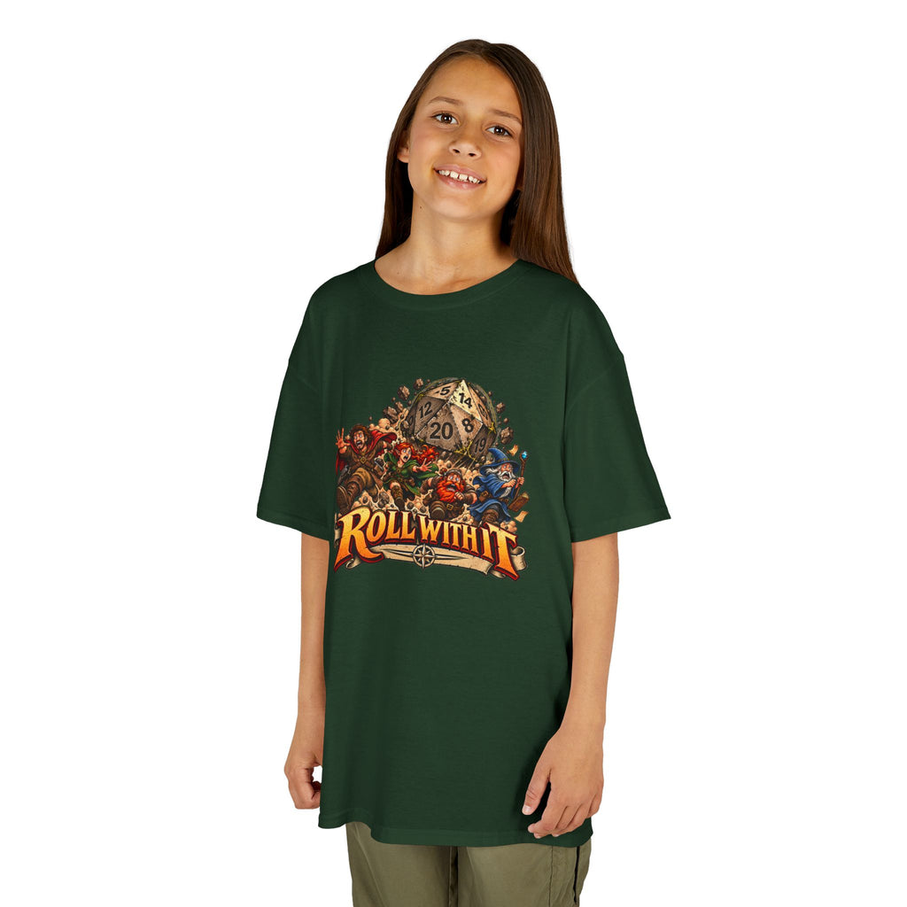 Kids Roll With It D20 T-Shirt | Funny Tabletop RPG Dice Tee