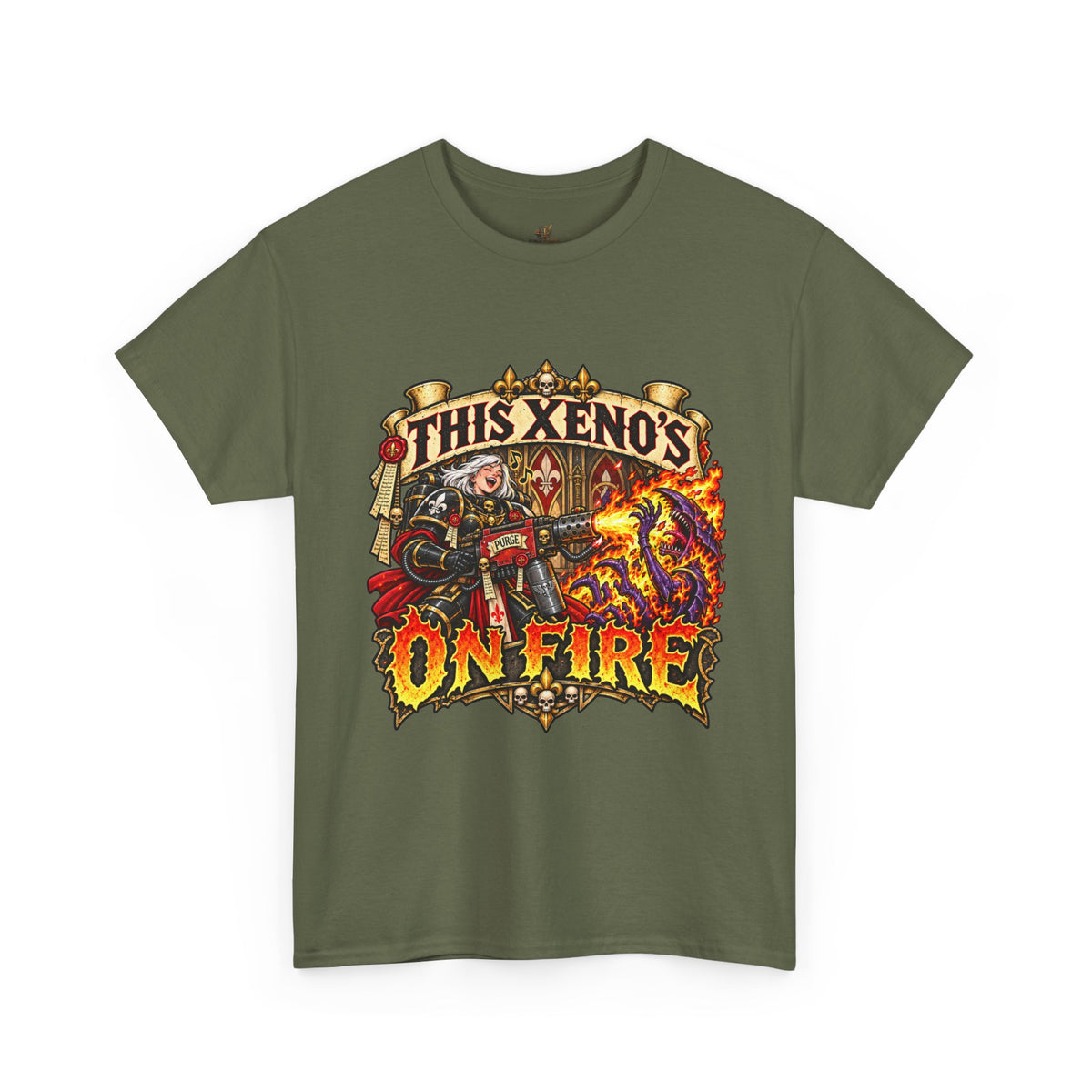 This Xeno’s on Fire Shirt – Sisters of Battle Music Parody Tee