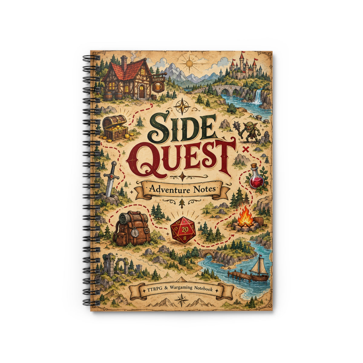 Side Quest Spiral Notebook | Fantasy Adventure Journal, Ruled Pages