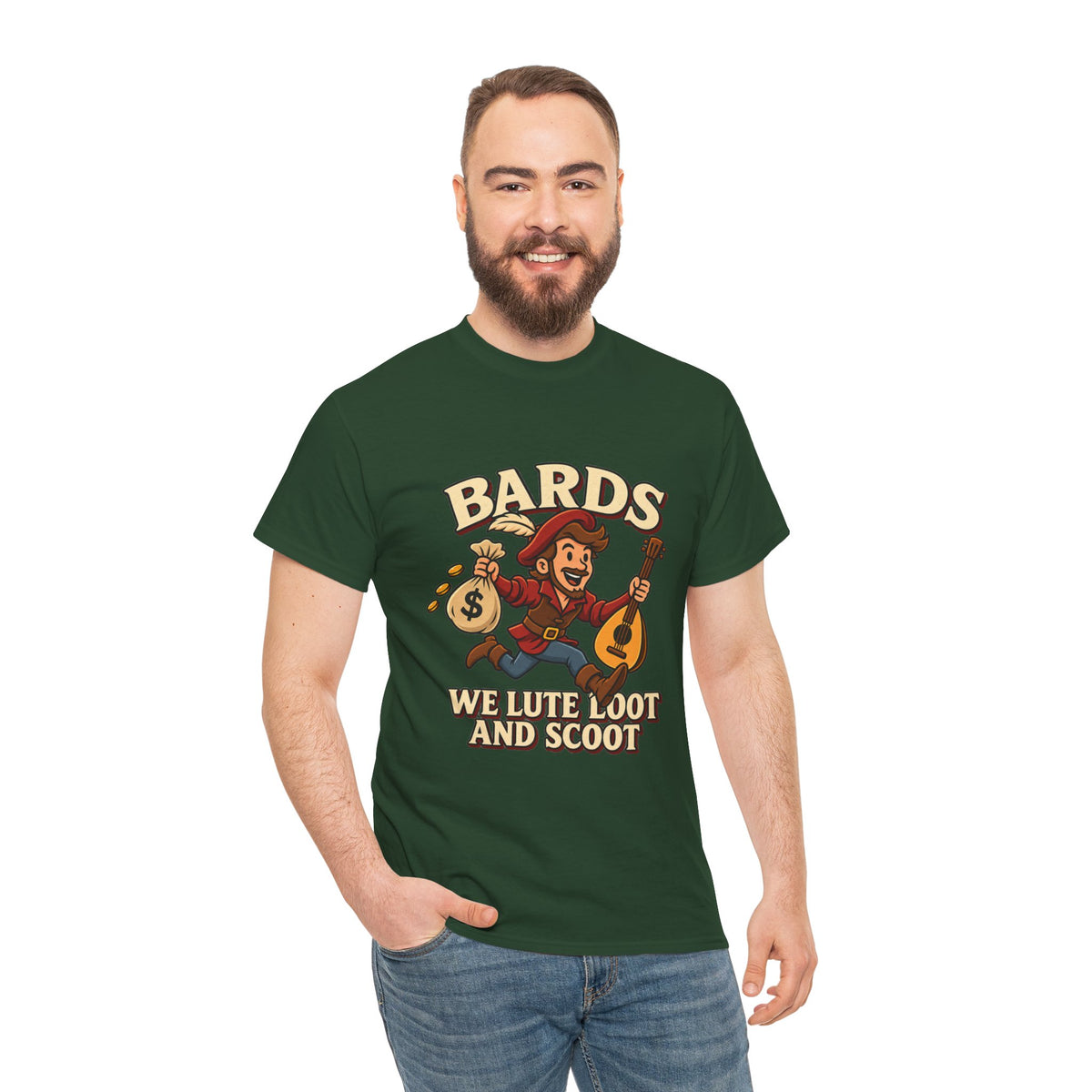 Bards: We Lute, Loot & Scoot T-Shirt | Funny Fantasy RPG Tee