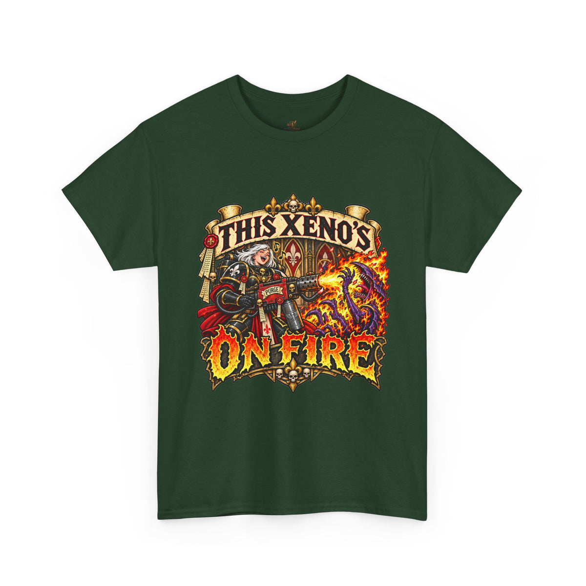 This Xeno’s on Fire Shirt – Sisters of Battle Music Parody Tee