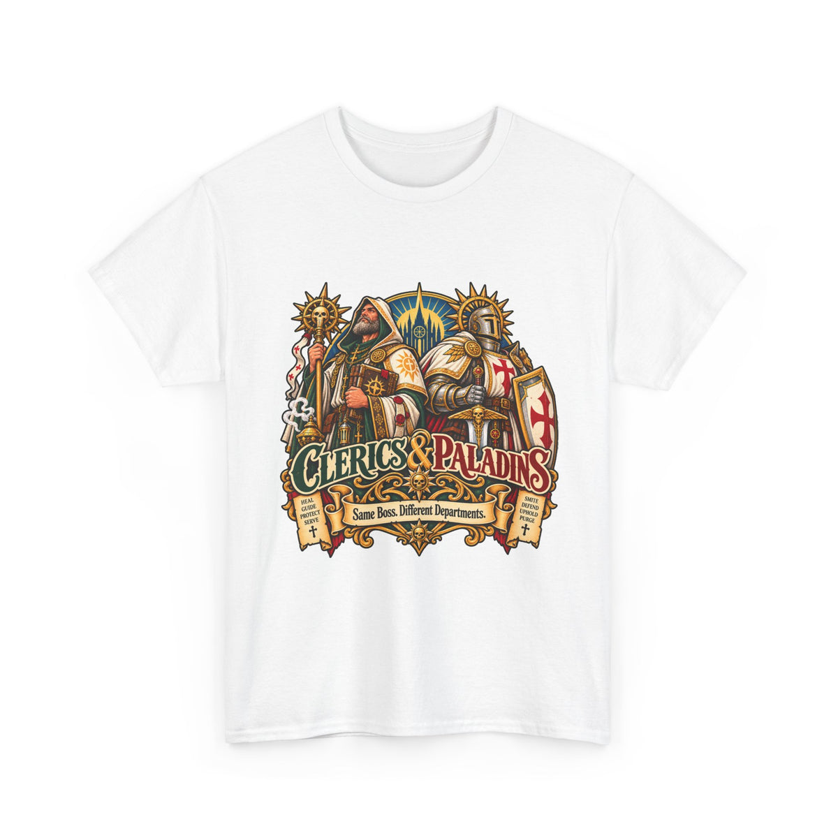 Clerics & Paladins RPG Tee | Same Boss, Different Departments
